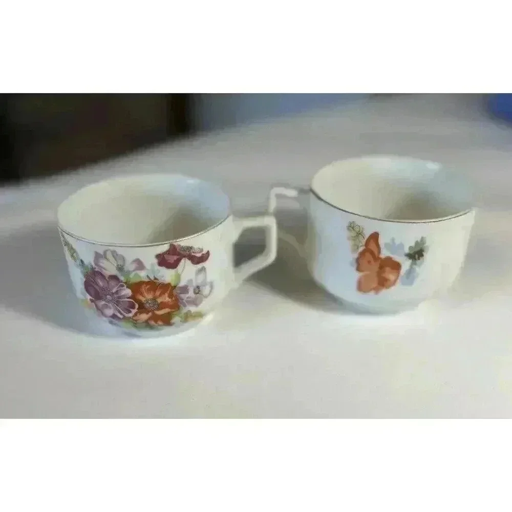 Occupied Japan pair demitasse Cups floral decal bouquet